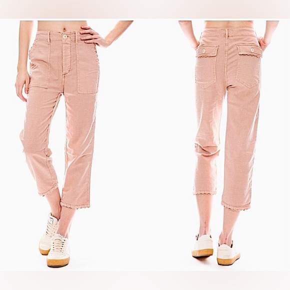 THE GREAT. Linen Cargo Straight Leg Cropped Pants - Picture 5 of 17